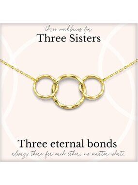 Sister Gift Necklace - 14k Gold Plated Interlocking Rings Jewelry for Big